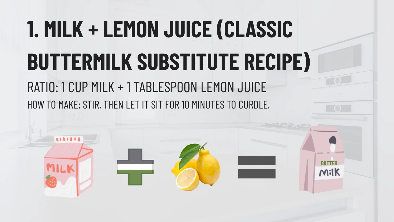 Milk + Lemon Juice (Classic Buttermilk Substitute Recipe) ( buttermilk substitute recipe, buttermilk substitute milk lemon juice )