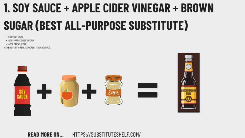 1. Soy Sauce + Apple Cider Vinegar + Brown Sugar (BEST ALL-PURPOSE SUBSTITUTE)
