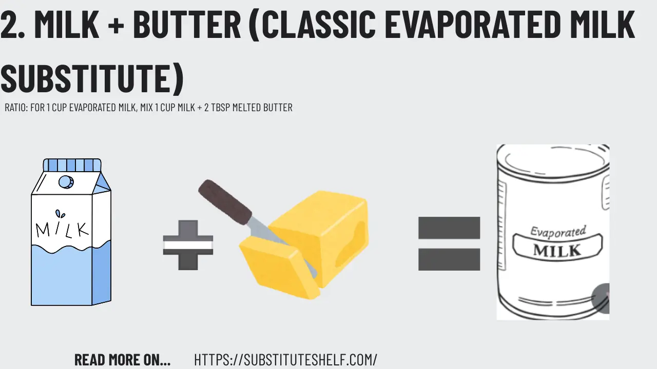 2. Milk + Butter (Classic Evaporated Milk Substitute)